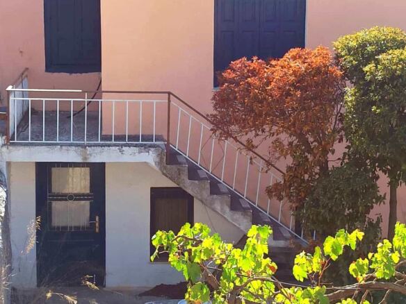 Πίσω κήπος και εξωτερική σκάλα παραδοσιακού σπιτιού στην πόλη της Σάμου