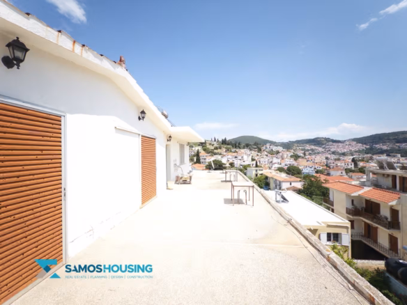 Rooftop terrace with town view on a top-floor duplex in Samos Town, Samos