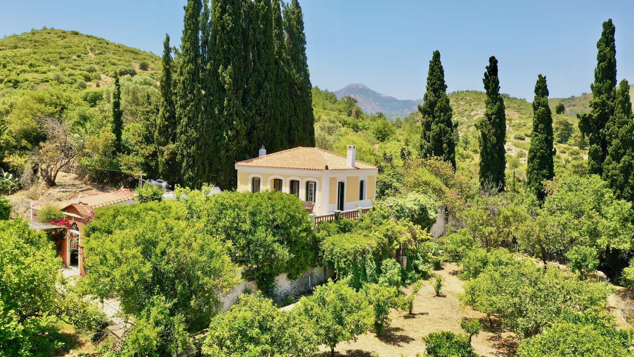Electronic Building Identity Greece — a property on Samos being surveyed for its registry file