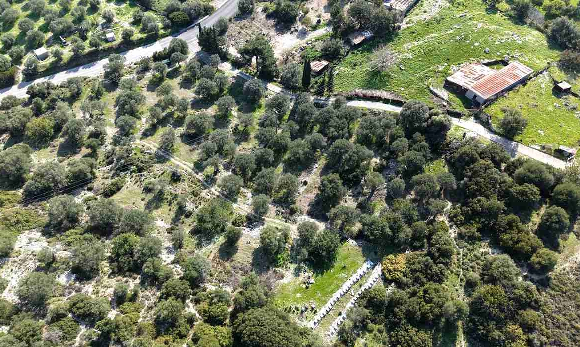 Plot SH578 near Chora Samos drone view showing plot boundaries and hillside gradient