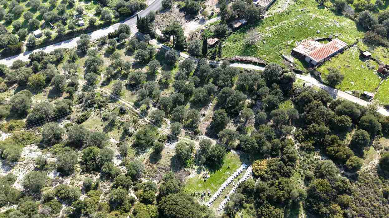 Plot SH578 near Chora Samos drone view showing plot boundaries and hillside gradient