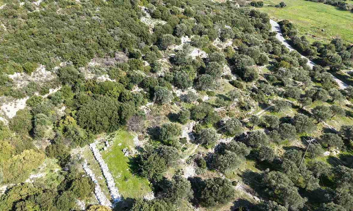 Aerial photo of SH578 rural plot near Chora Samos with sea views and easy road access