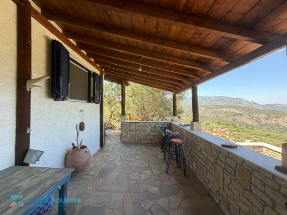 Terrace with timber pergola and valley view in Pagondas, Samos