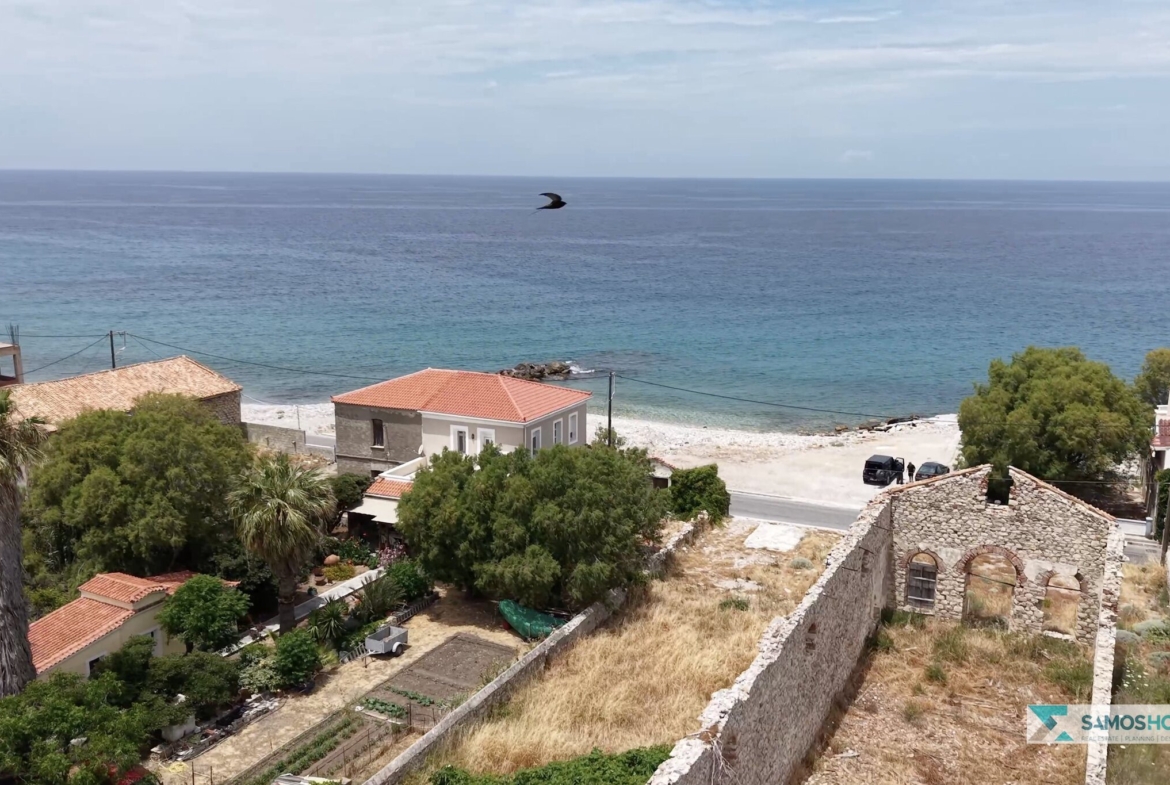 View from the SH589 plot toward the sea and beach in Karlovasi, Samos