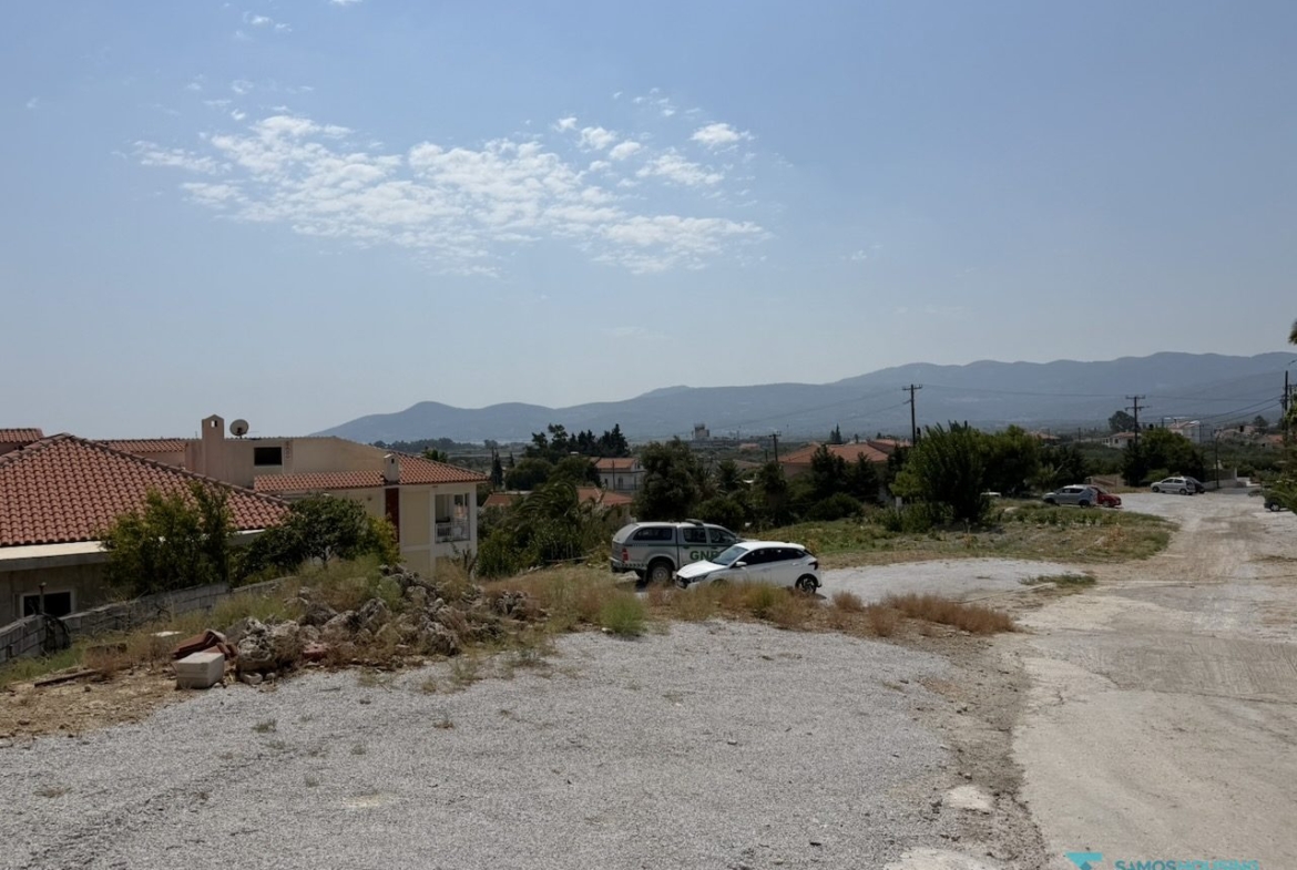 View across the parcel toward the hills behind Chora, Samos