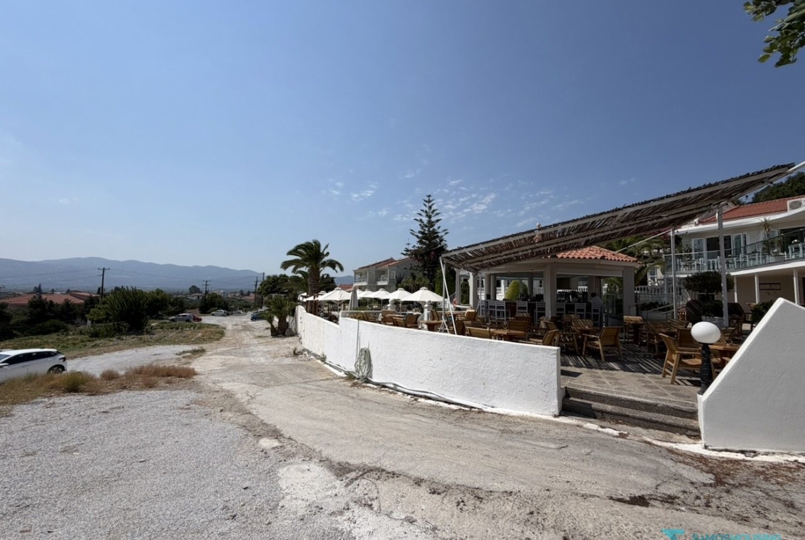 Neighbouring hotel terrace along the land boundary in Nea Poli, Samos