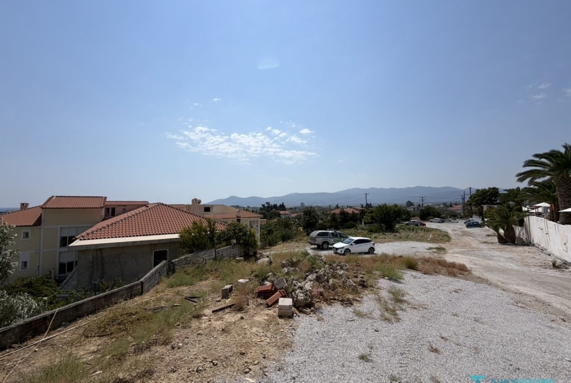 Open aspect over rooftops and hills from the land, Pythagorio Samos