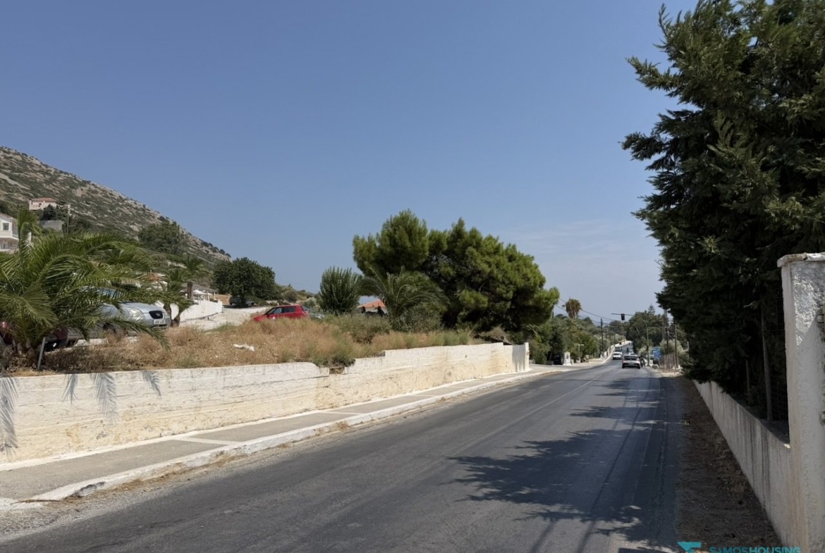 Main Pythagorio to Chora road running along the parcel frontage, Samos