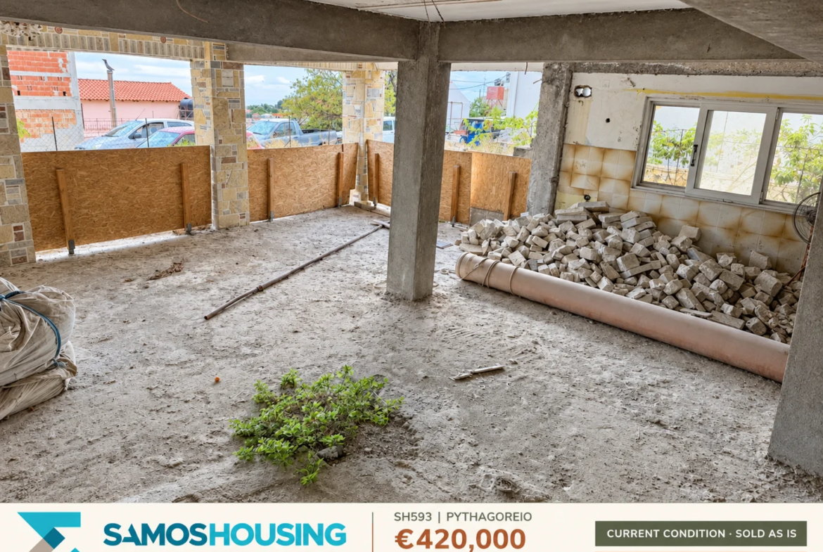 SH593, Pythagoreio — existing building · ground-level interior