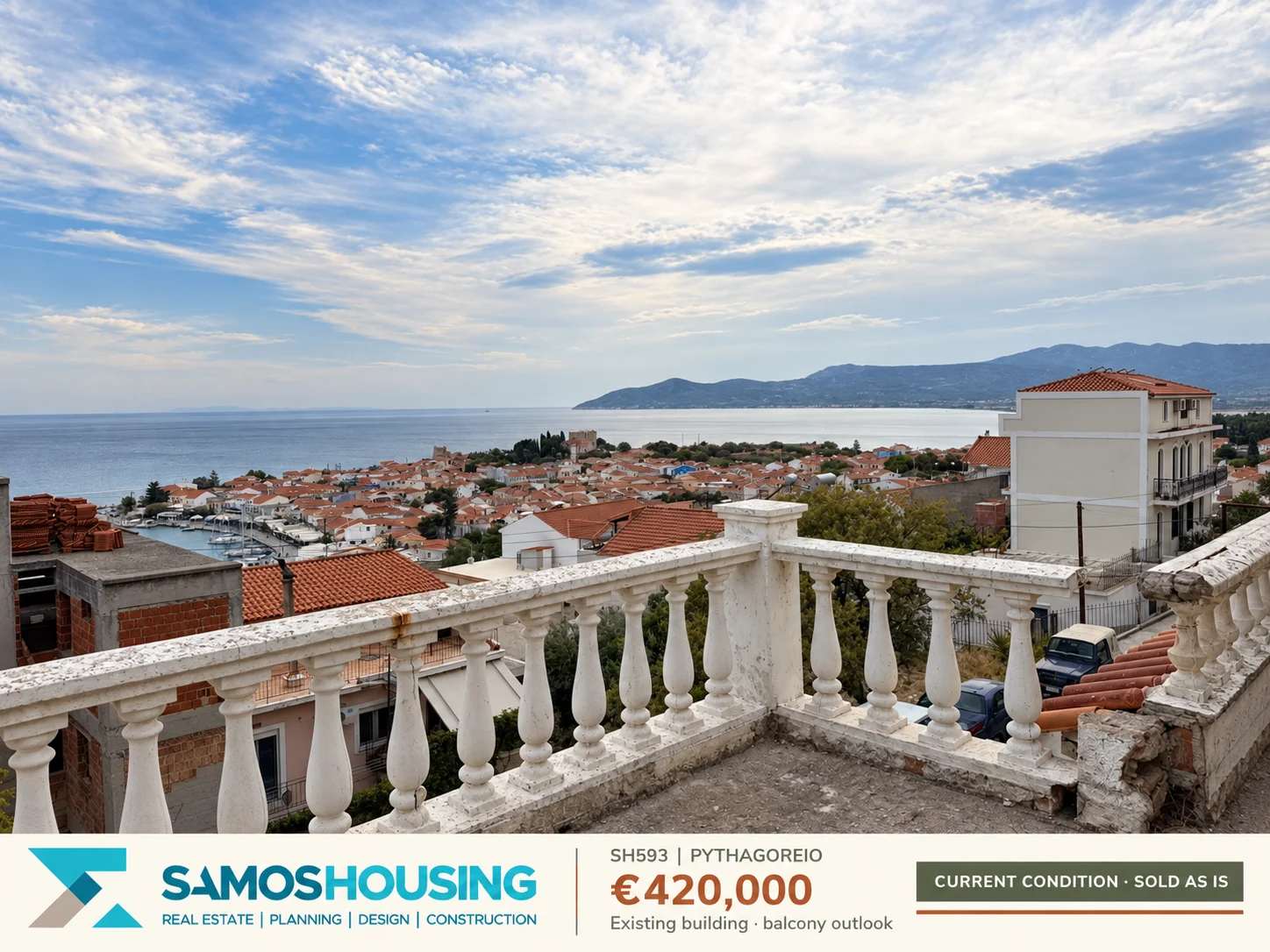 SH593 | Existing building · balcony outlook SH593, Pythagoreio — existing building · balcony outlook