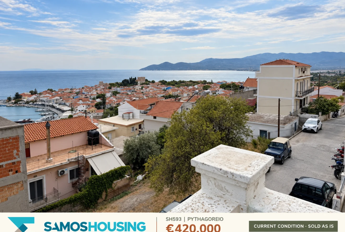 SH593, Pythagoreio — existing building · balcony outlook