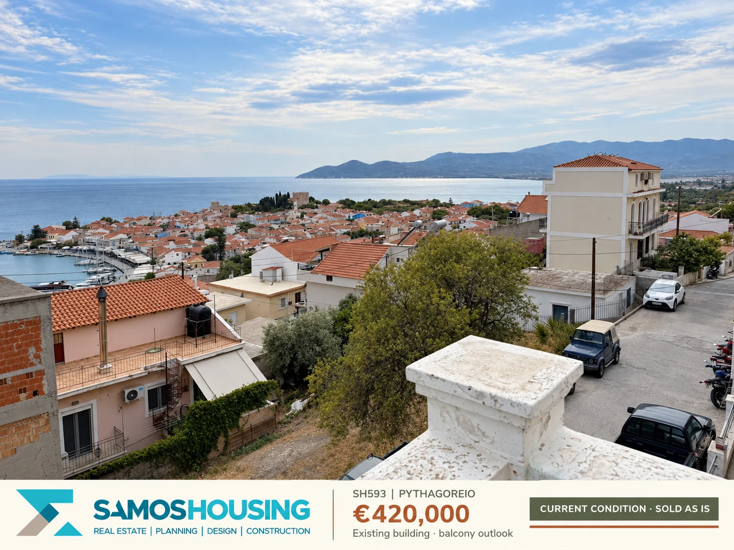 SH593 | Existing building · balcony outlook SH593, Pythagoreio — existing building · balcony outlook