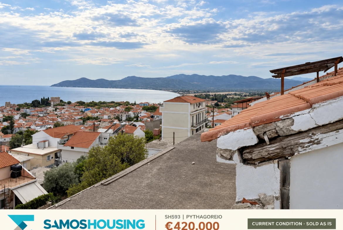 SH593, Pythagoreio — existing building · rooftop outlook