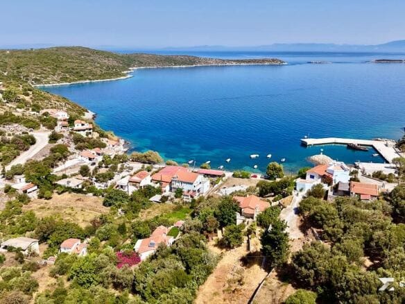 Deep blue water of Agia Paraskevi bay on the north coast of Samos