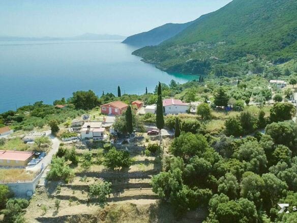 Wide view of the hillside and the coastline near Samos town